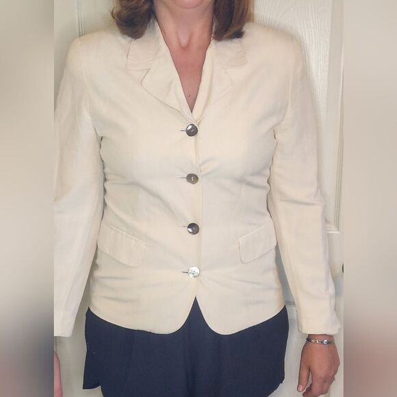 Express Tailleur Jackets & Blazers - Express 11/12 Cream Lngslv Pockets Lined 55%SILK 45%LINEN Buttons Women Jacket